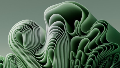 Abstract image of layered green curves resembling flowing waves. The smooth, undulating shapes evoke a sense of calm and organic movement.