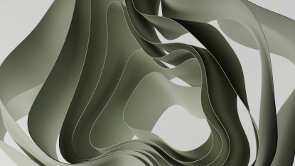 Abstract image featuring undulating, overlapping green ribbons creating fluid, wave-like patterns against a light background, conveying a calm, flowing motion.